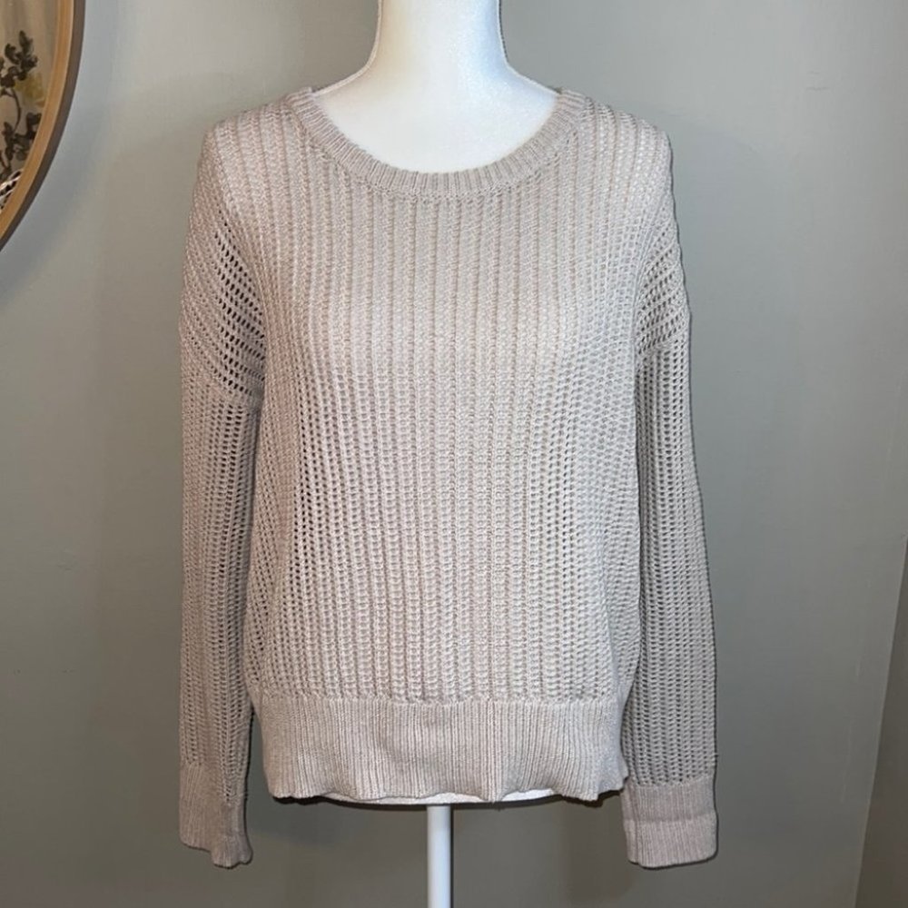 Theory Open Knit Ribbed Sweater in Oatmeal Size L